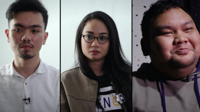 (Kiri dan tengah): Samuel Panggabean dan Sifra Panggabean, cucu Mayor Jenderal TNI Anumerta D.I. Pandjaitan. (Kanan): Fico Fachriza, cucu Murad Aidit, adik pemimpin PKI, D.N. Aidit.-BBC INDONESIA/ANINDITA PRADANA