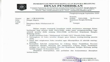Surat instruksi Dinas Pendidikan Bangka Belitung siswa membaca buku Felix Siauw