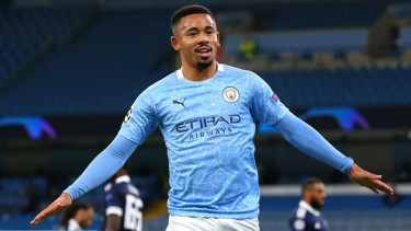 Gabriel Jesus mencetak gol di laga Manchester City vs Olympiakos