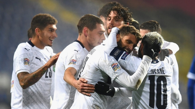 Pemain Timnas Italia merayakan gol ke gawang Bosnia Herzegovina