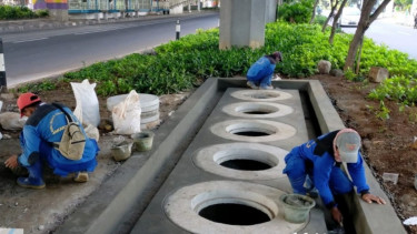 Sumur resapan yang dibagun di Jakarta Pusat. 