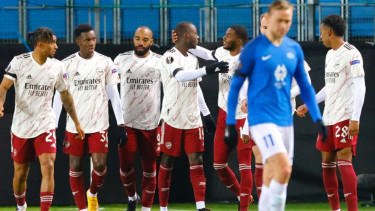 Pemain Arsenal merayakan gol ke gawang Molde