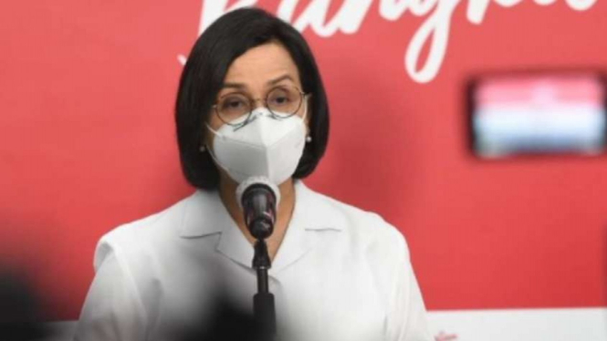 Menteri Keuangan Sri Mulyani Indrawati saat menyampaikan keterangan pers.