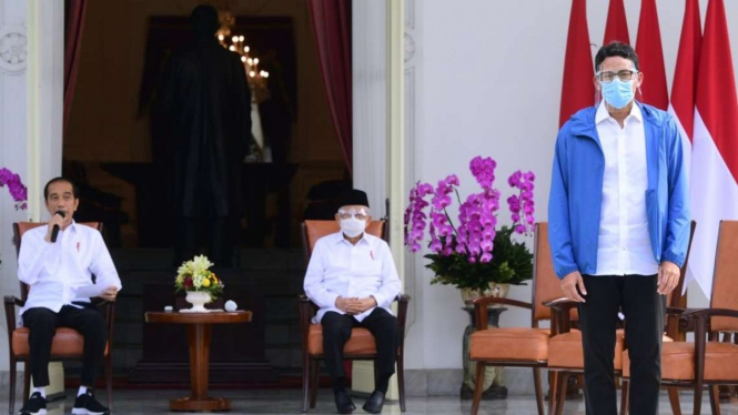 Sandiaga Uno saat diperkenalkan sebagai Menteri Pariwisata dan Ekonomi Kreatif.
