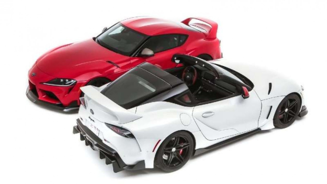 Toyota GR Supra tampil dengan atap terbuka di pameran otomotif SEMA 2020.