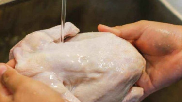 Mencuci ayam mentah