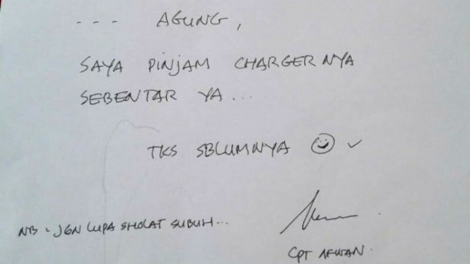 Salah satu pesan Capt Afwan, pilot pesawat Sriwijaya Air SJ182