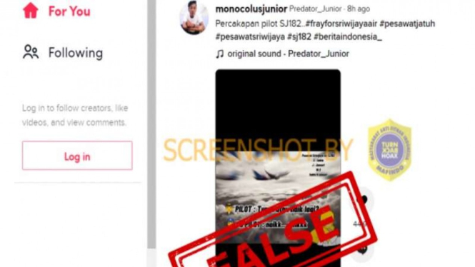 Hoax rekaman percakapan pilot pesawat Sriwijaya Air SJ182