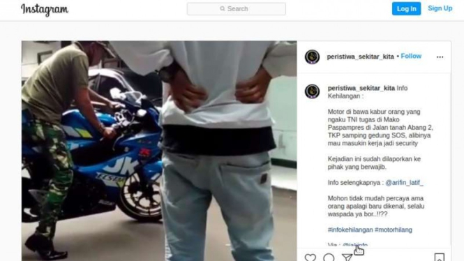 Terduga pelaku pencurian sepeda motor berpakaian loreng TNI