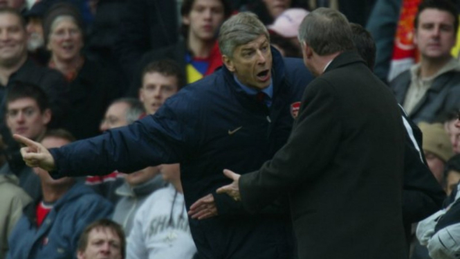 Manajer legendaris Arsenal dan MU, Arsene Wenger serta Sir Alex Ferguson