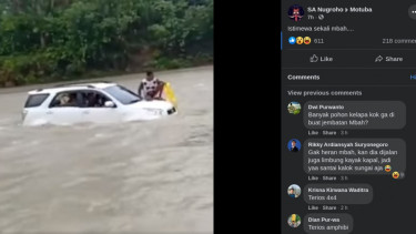 Mobil buatan Indonesia dipakai menyeberangi sungai deras