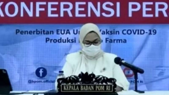 Tangkapan layar saat Kepala BPOM Penny Kusumastuti Lukito meluncurkan izin penggunaan darurat Vaksin Astra Zeneca yang disiarkan secara daring, Selasa, 9 Maret 2021.