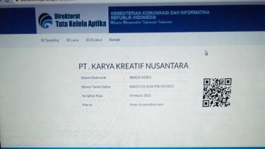 Snack Video terdaftar resmi di Kominfo.