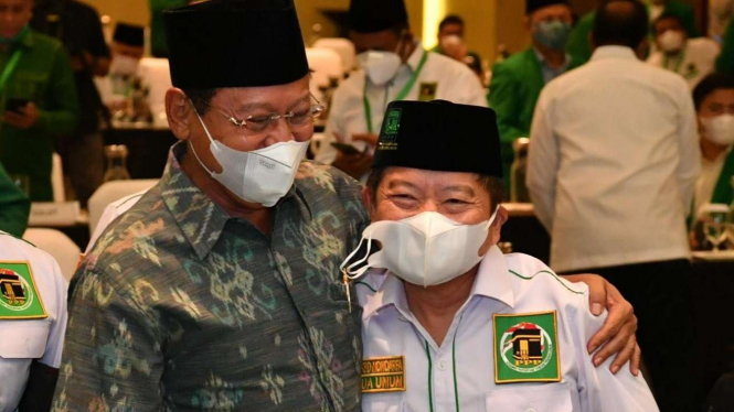Suharso Monoarfa dan Djan Faridz saat hadir di Rakernas PPP.