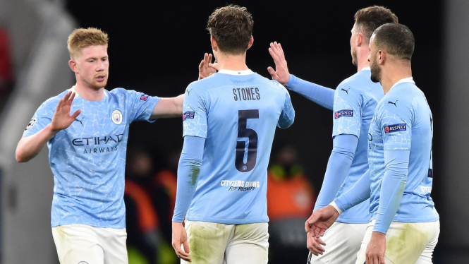 Pemain Manchester City merayakan gol