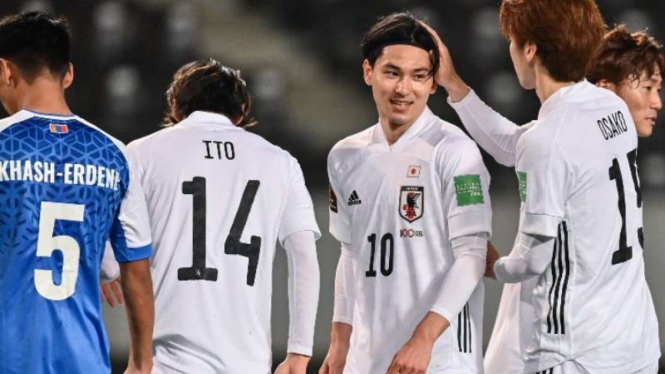 Timnas Jepang saat menghadapi Mongolia.