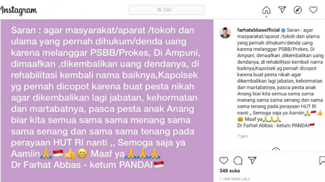 Postingan Farhat Abbas kembali komentari acara nikahan Atta-Aurel
