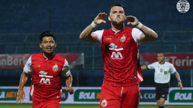 Penyerang Persija Jakarta, Marko Simic merayakan gol