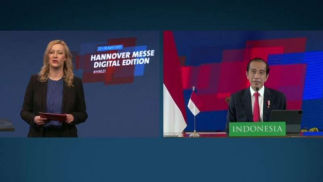 Presiden Indonesia Joko Widodo menghadiri secara virtual pameran industri terbesar di dunia, Hannover Messe, pada Senin, 12 April 2021.