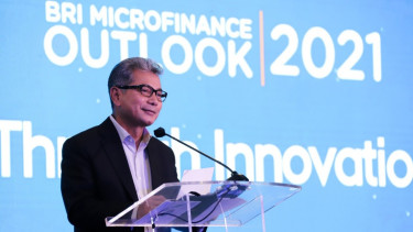 Dirut BRI, Sunarso pada kegiatan BRI Microfinance Outlook 2021