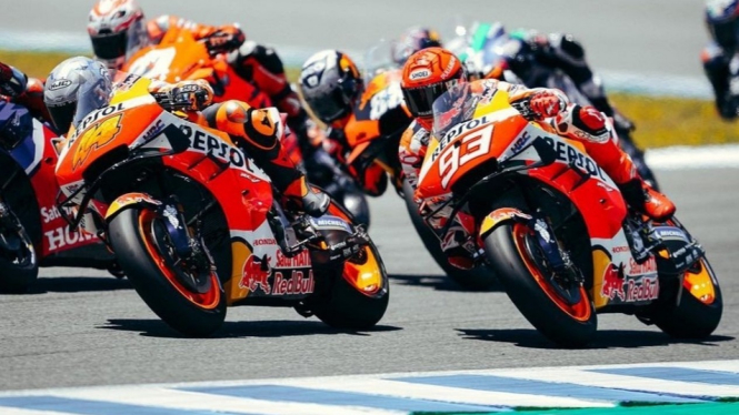 Dua pembalap Repsol Honda, Marc Marquez dan Pol Espargaro. 