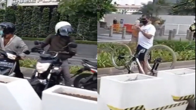 Pesepeda adang pemotor yang masuk jalur sepeda (Foto/jakarta_zone)
