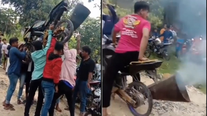 Viral ritual balapan, motor diangkat dan digeber-geber (Instagram/makassar_iinfo)