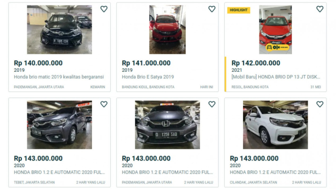 Honda Brio di laman jual beli mobil bekas.
