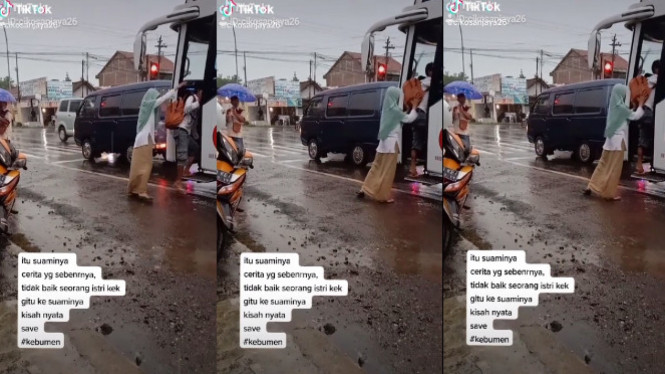Viral Istri dorong paksa suami naik bus (TikTok/cikosanjaya26)