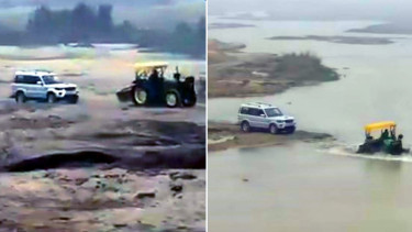 Detik-detik polisi kejar traktor pakai SUV.