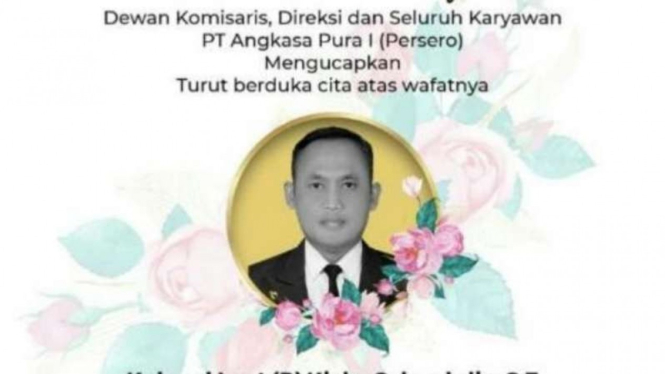 Poster digital ucapan belasungkawa atas meninggalnya General Manager PT Angkasa Pura I Juanda Kolonel Laut (P) Kicky Salvachdie.