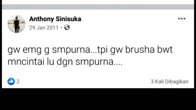 Postingan lawas Anthony Ginting di akun Facebook pribadinya