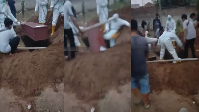 Viral Petugas Pemakaman dan Peti Jenazah Terperosok (Instagram/smart.gram)
