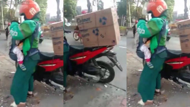 Driver Ojol Perempuan Ini Bawa Anak sambil Bekerja (Instagram/kamerapengawas)