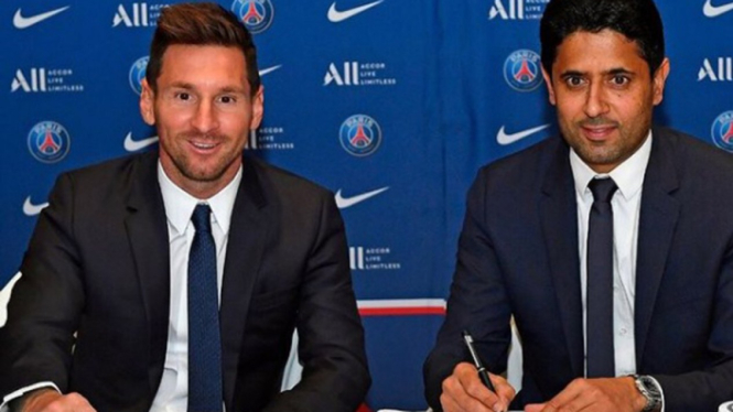 Lionel Messi dan Presiden PSG, Nasser Al-Khelaifi