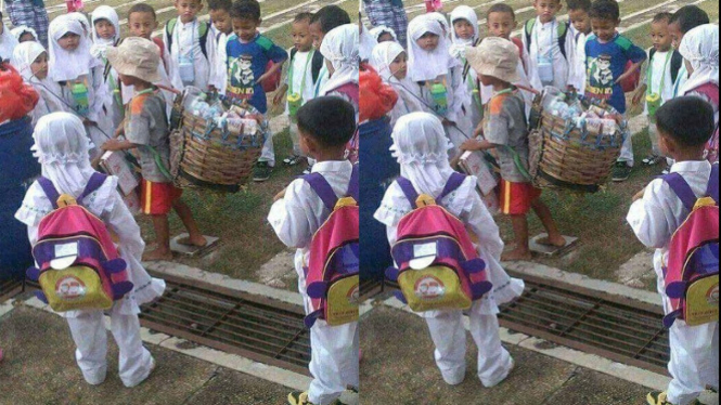 Beredar Foto Bocah Pemulung Jadi Tontonan Anak-anak sekolah (Instagram/Info_samarinda)