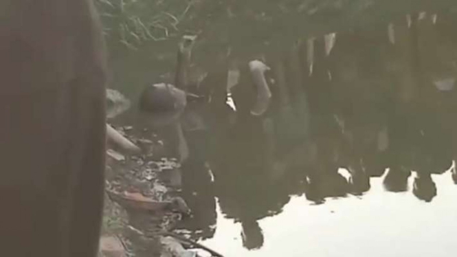 Mayat pria setengah mengapung di Kali Pakin, Penjaringan, Jakarta Utara.