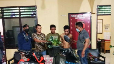 Tersangka sindikat pencurian bunga saat diringkus polisi.