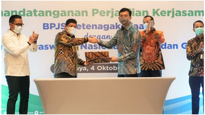 BPJAMSOSTEK dan Hiswana Migas tandatangani Perjanjian Kerjasama tentang sinergi penyelenggaraan program jaminan sosial ketenagakerjaan (Jamsostek).
