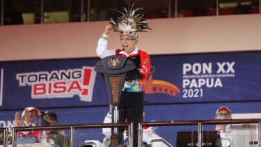 Wapres Ma'ruf Amin, saat menutup PON XX Papua 2021 di Stadion Lukas Enembe. 