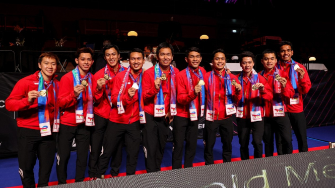 Tim Indonesia usai menjuarai Piala Thomas 2020