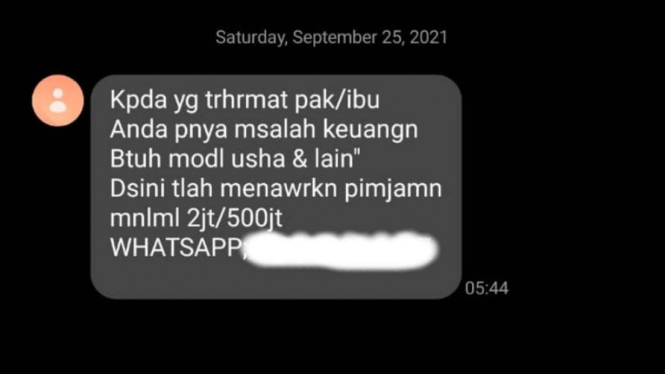 Ilustrasi Praktik Pinjol Ilegal melalui SMS.