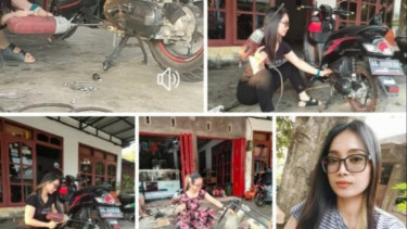 Guru Cantik jadi Mekanik Motor