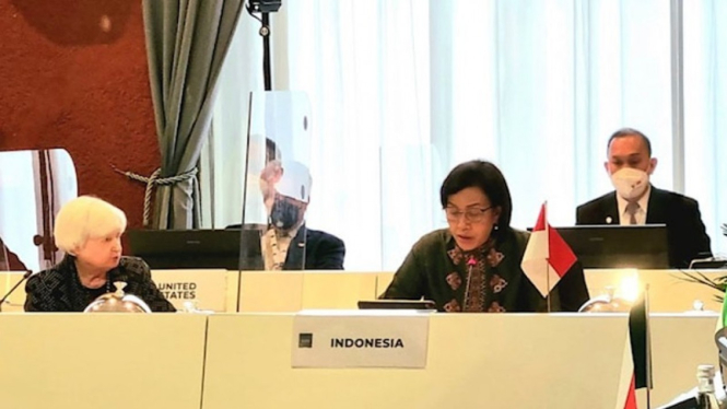 Menteri Keuangan Sri Mulyani dalam pertemuan G20.