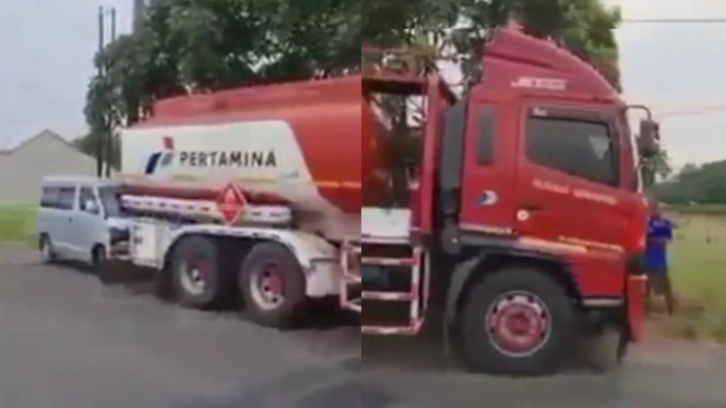 Sopir Truk Tangki Pertamina Jual Bensin di Jalan (Instagram/kamerapengawas.id)