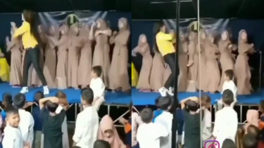 Viral Hijaber Ramai-ramai Joget TikTok di Atas Panggung