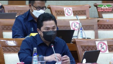 Menteri BUMN Erick Thohir saat rapat di DPR.