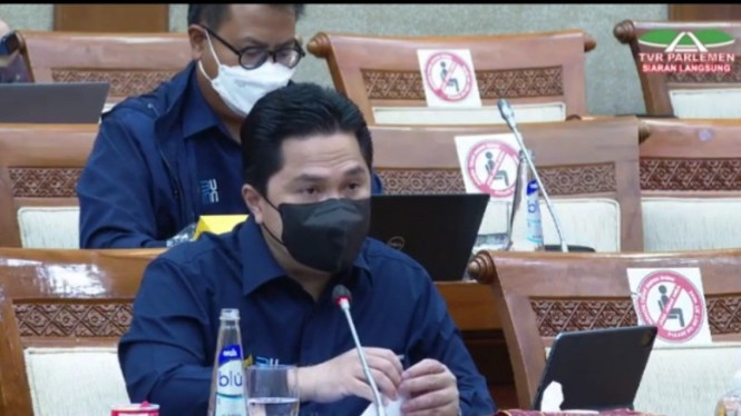 Menteri BUMN Erick Thohir saat rapat di DPR.