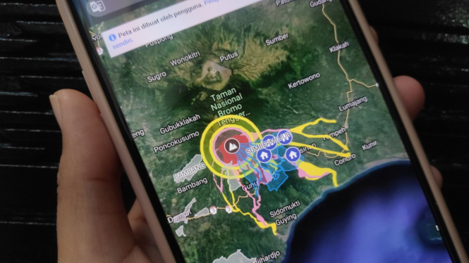 Informasi Kawasan Rawan Bencana (KRB) Gunung Semeru dari Google Maps.
