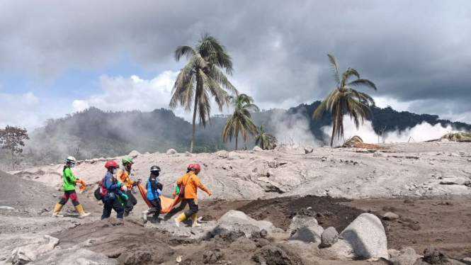 Tim SAR mengevakuasi jenazah korban bencana erupsi Semeru. (Foto ilustrasi) 